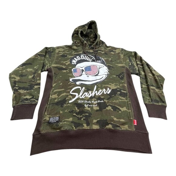 Duck Dude By B ONE SOUL Hoodie Sweatshirt Men L Green Camo Slashers USA Shades - Picture 1 of 11